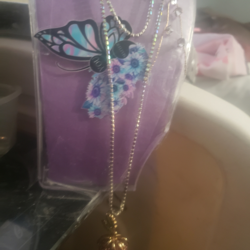 Gold Pendant Necklace with Butterfly Design
